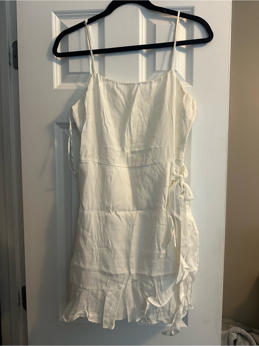 White Spaghetti-Strap Tie-Side Mini Dress